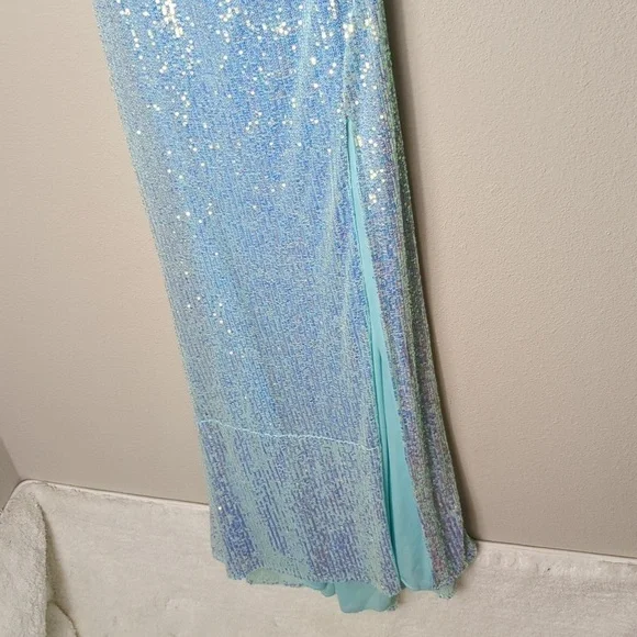 Ieena For Mac Duggal Gown Womens Size 0 Icey Blue Dress Sequined One Shoulder - Picture 5 of 15